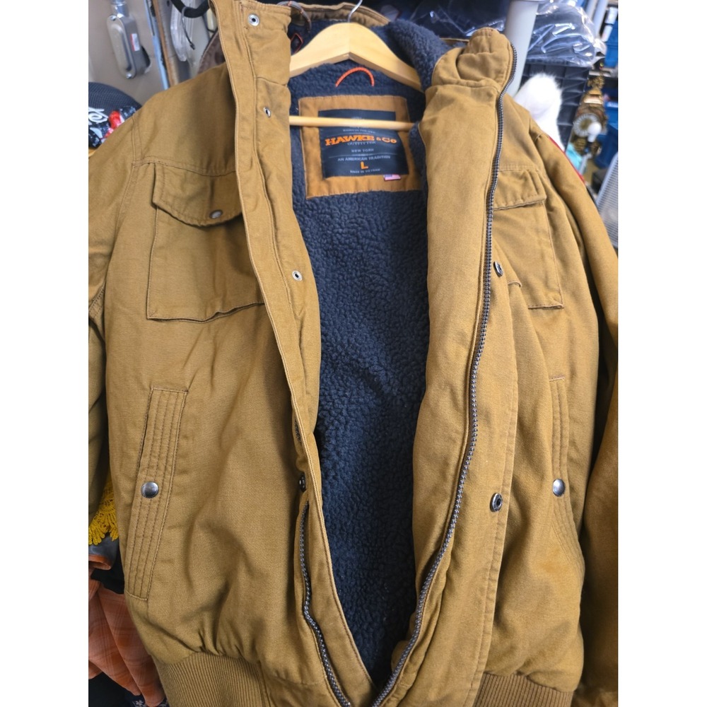 Hawke & Co Men's L Brown Sherpa Lined Hooded Jacket Rugged Workwear Gorpcore - Picture 7 of 9
